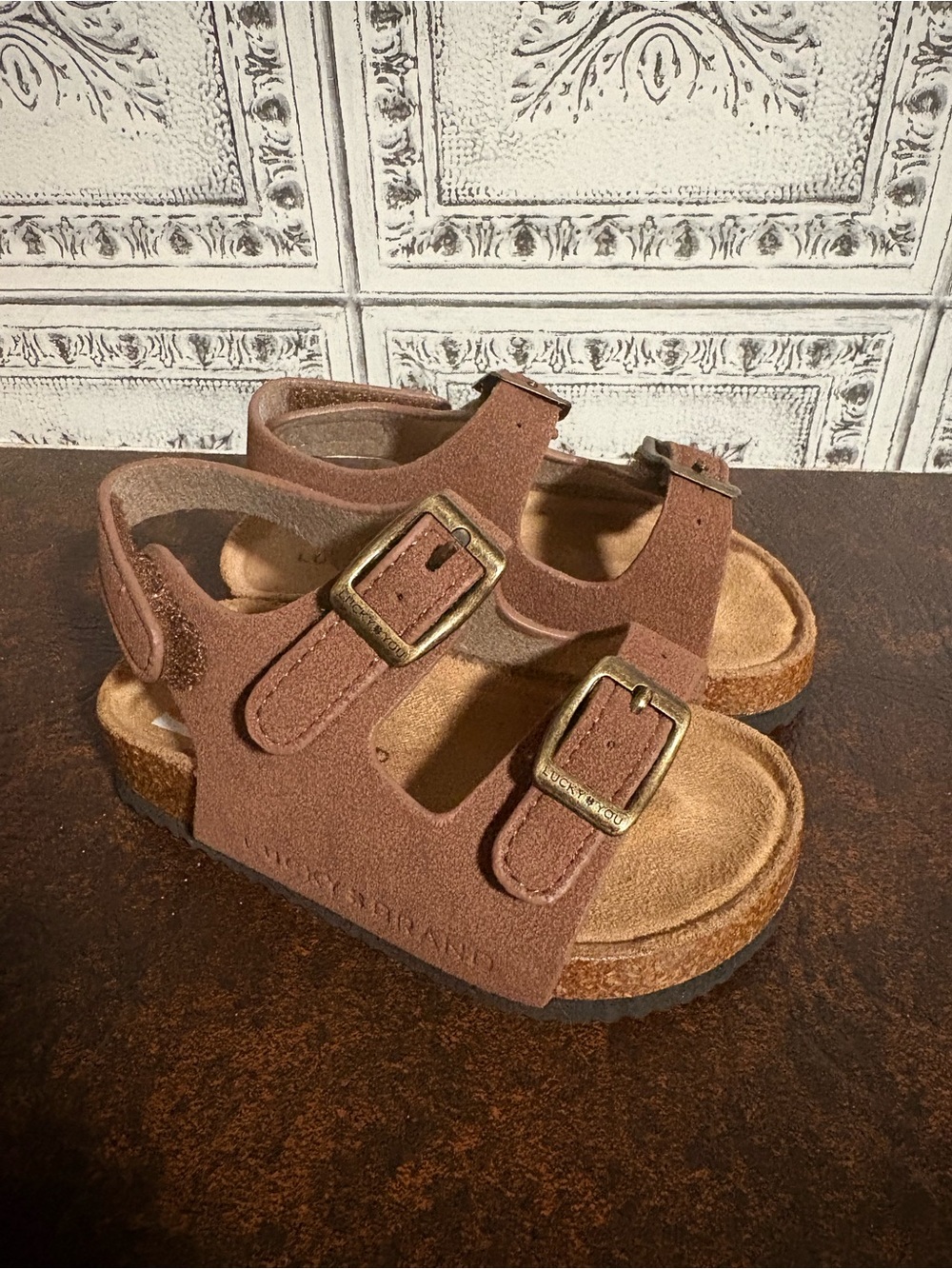 Lucky Brand Kids Brown Suede Double-Buckle Sandals